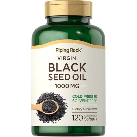 Piping Rock Black Seed Oil Softgel Capsules | 1000mg | 120 Pills | Cold Pressed Virgin | Solvent Free, Non-GMO, Gluten Free Supplement