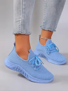 Women's Fashionable Solid Lace Up Low Top Sneakers, Casual Comfortable Breathable Lightweight Wear-resistant Sports Shoes, All-match Basic Shoes for Daily Wear