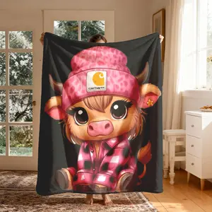 Cute Cow Theme Flannel Blanket, Large Size, Soft and Lightweight, Perfect for Bed, Sofa, Office, Camping, Travel, Christmas Gift