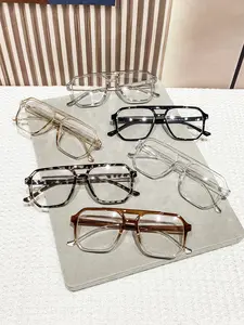 6pcs Women's Geometric Dual Bridge Flat Top Large Frame Glasses, Casual Fashion Eyewear, Durable PC Frames, Unisex Party Accessories, Stylish Trendy Eyewear