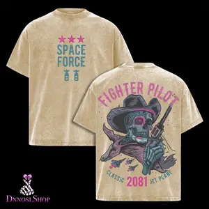 Vintage Skeleton Fighter Pilot Graphic T Shirt Skull Cowboy Gun Jet Plane Retro Streetwear Washed Oversized Graphic Tee for Men Women