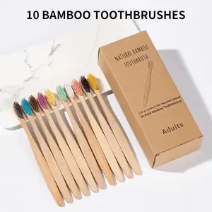 Bamboo Toothbrush Set Natural and Environmentally Friendly Bamboo Toothbrush One Box of 10 PCS