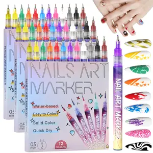 12 Color 3D Nail Art Pens Set, 0.5MM Nail Pens Nail Point Graffiti Dotting Pen Drawing Painting Liner Brush for DIY Nail Art Design Beauty Adorn Manicure Tools