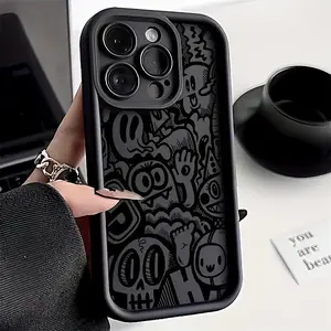 Cool Black Graffiti Pattern Case for iPhone 16 15 14 Pro Max 13 12 11 XR XS Plus Shockproof Full Camera Protection Durable slim Silicone Cover