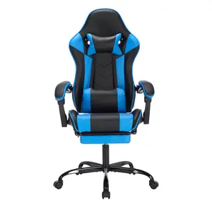 Gaming Chair with Footrest, Ergonomic Computer Chair with Headrest and Lumbar Support, Breathable Material Height Adjustable Video Game Chairs for Adults, Blackblue#Summervibes