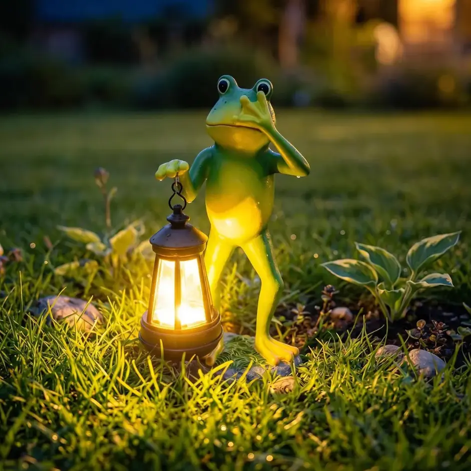 Whimsical Auto-Light-Up Solar Frog Garden Statue with Lantern - Waterproof Resin Animal Figurine, Both Indoor/Outdoor Yd Patio Decor, Ideal Housewarming Birthday Gift for Cozy Aesthetic Accents