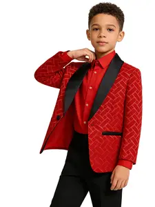 Boys Clothes Kids Jacquard Satin Lapel Formal Blazer Jackets | Black/Blue/Royal Red | Ideal for Weddings, Graduations & Parties - XT82103