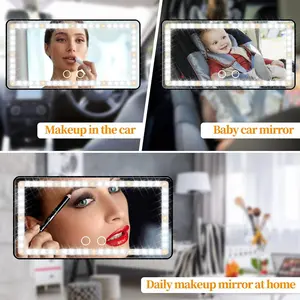 Car Sun Visor Makeup Mirror with LED Lights - Portable HD Clear View Vanity Mirror, Car Aesthetic Accessory for Easy Makeup Application, Travel Essentials for Women