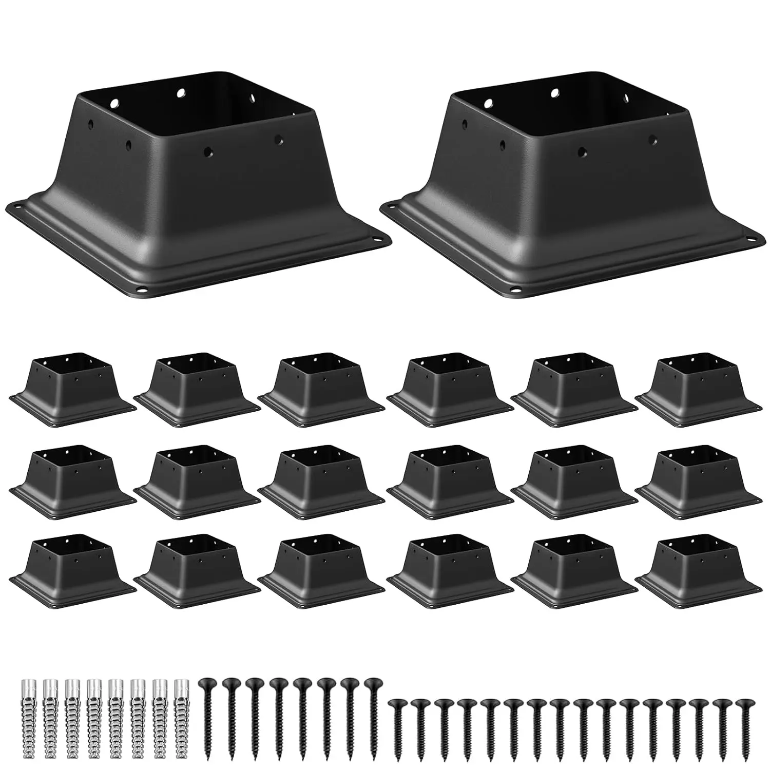 4x4 Post Base 20 Pcs, Inner Size 3.6"x3.6" Deck Post Base, Heavy Duty Powder-Coated Post Anchor Black Wood Post Brackets for Decking Porch Railing Support