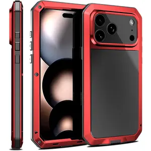 Phone Cases for iPhone 17 Pro Max 16 15 14 13 12 11 Pro Max Plus 360 Full Body Protective Cover Heavy Duty Shockproof [Tough Armour] Aluminum Alloy Metal Case with Silicone Built-in Screen Protector case for iphone 17 Pro Max