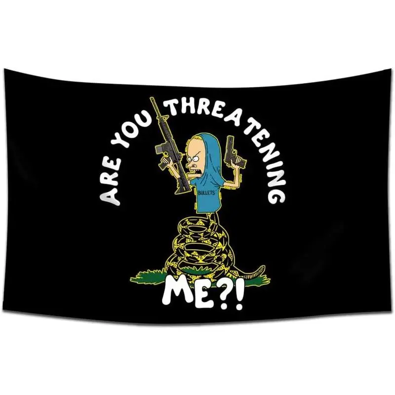 Beavis and Butthead Cartoon Rectangular Wall Hanging Tapestry, 60x40in Durable Linen-Cotton Lightweight Black Home Decor Banner with Funny "Are You Threatening Me" Print, Indoor-Outdoors Home Supplies