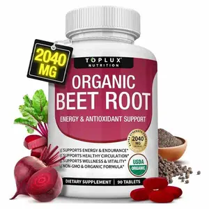 [Hot 2026!!!] Toplux Organic Beet Root Powder Tablets - 2040mg Natural Nitric Oxide Beets to Support, Energy, Black Pepper Better Absorption, Non-GMO, for Men Women, 90 Tablets