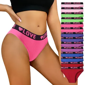 HOTCOM Women's 14 Pack High Rise Comfortable Casual Panties Set Soft Breathable Relaxing Fit Pink Letter Tape Everyday Wear Essential Mixed Color Print