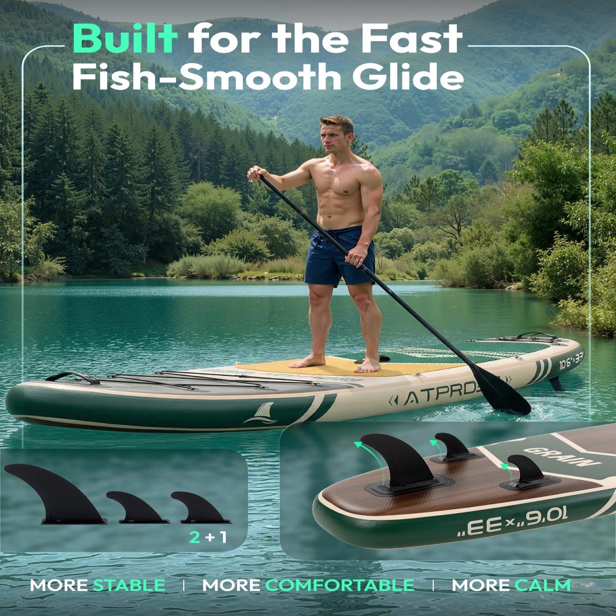 [Summervibes] Inflatable Stand Up Paddle Board, 10'6''x33'' Extra-Wide SUP with 400lbs Capacity, Kayak Seat, Anti-Slip EVA Deck & Premium Accessories Kit for Yoga, Fishing