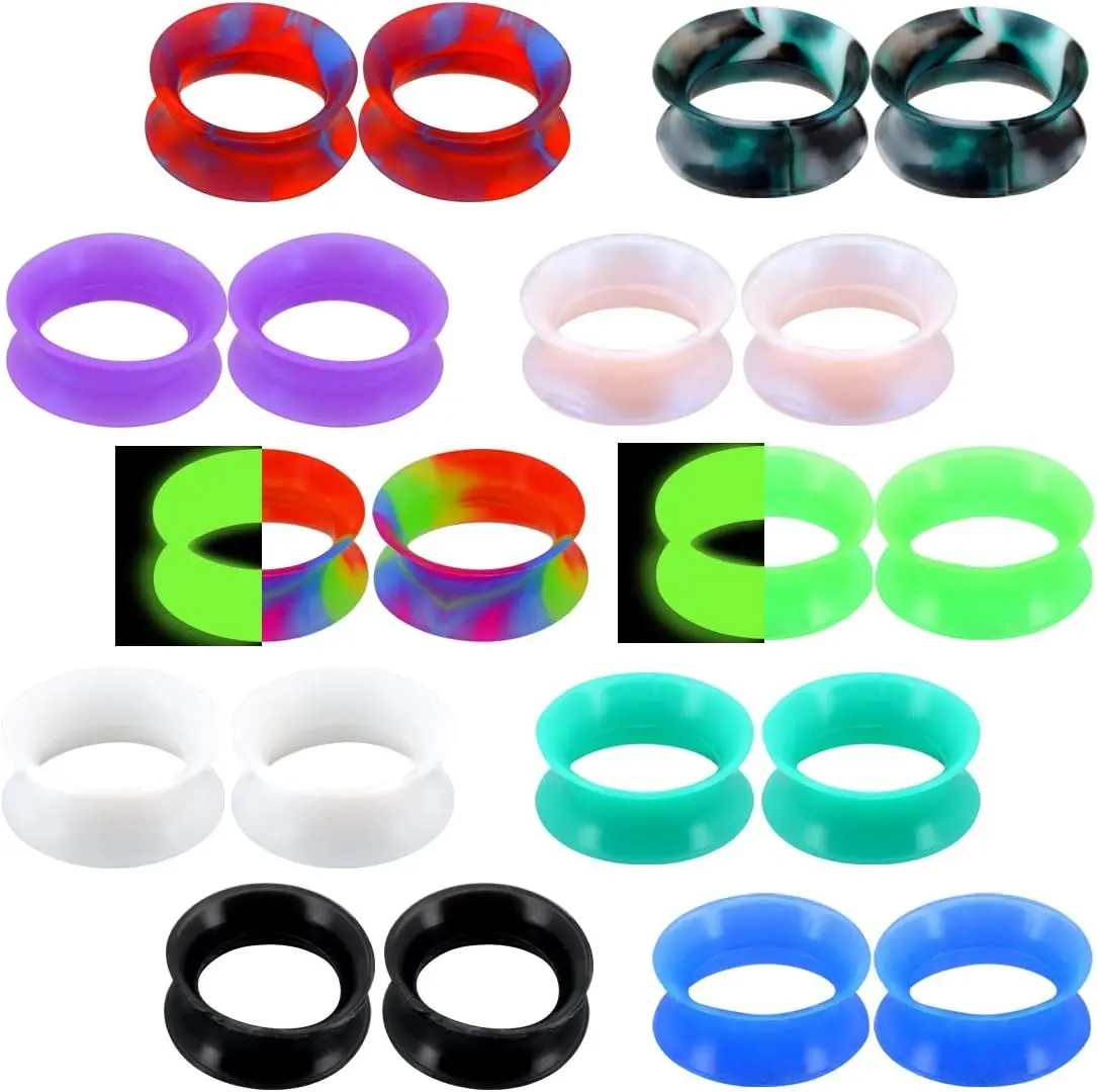 20PCS Soft Silicone Ear Gauges Marble Pearlized Flesh Tunnels Plugs Stretchers Expander Double Flared Flesh Tunnels Ear Piercing Jewelry(Gift)