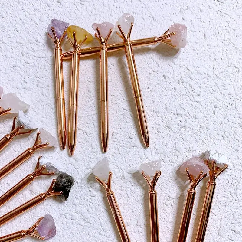 Amethyst Natural Crystal Raw Stone | Rose Gold Pen