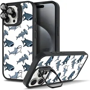 Minimally designed full screen shark pattern Magsafe Casing For iphone 16 15 14 13 12 11 PRO PLUS MAX Hard TPU Metal lens frame Film Shockproof Protection Anti-Drop Protective Protector Camera Holder Phone Cases Shell Cover Magnetic Smartphone