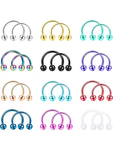 24Pcs Horseshoe Rings Septum Jewellery for Women Men 16G Surgical Steel Nose Septum Rings Rose Gold Black Horseshoe Hoop Earring Lip Eyebrow Daith Helix Piercing Ring 8mm 10mm Navel Piercing Jewelry Nose Rings Set
