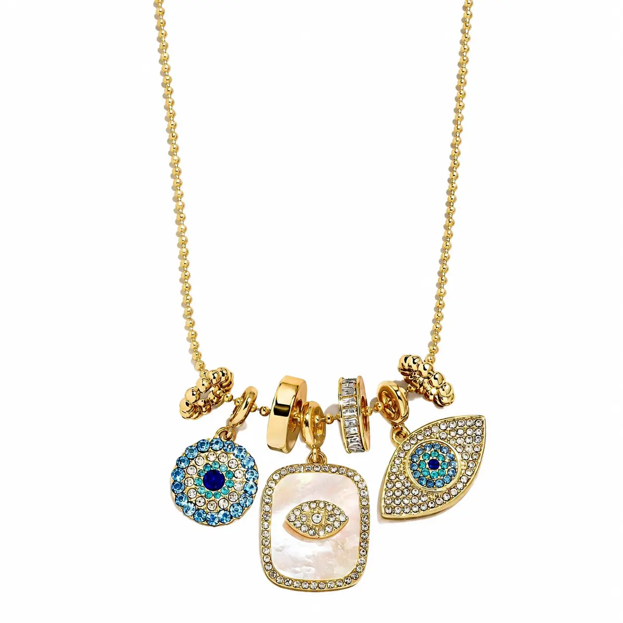 Women’s Gold-Tone Turquoise Evil Eye Decorative Necklace - Gingham Beaded Elegant Bling Pendant, Durable Chain, Costume Jewelry Accessory for Women’s Daily Wear