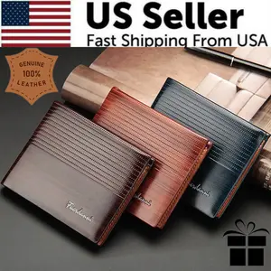Men'S Bifold Leather Credit ID Card Holder Wallet Billfold Purse Clutch Billfold Does not apply