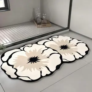 Floral-Patterned Diatomaceous Earth Bathroom Rug - Non-Slip, Decorative, Super Absorbent, Quick-Drying, Soft, Easy-to-Clean Rectangle Bath Mat