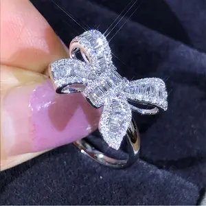 Square zircon bow ring for women, all-match daily gift, springtok girlfriends