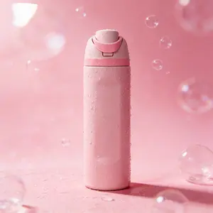 24oz Stainless Steel Thermos Cup Double Wall Vacuum  Push Button Leak-Proof Lid with Dual Straw & Integrated Handle BPA Free Travel Mug for Home Office School Outdoor