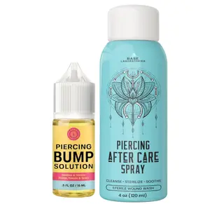 BASE LABORATORIES Piercing Aftercare Kit: Keloid & Piercing Bump Solution Oil(15ml) + Piercing Aftercare Spray (4oz) - for Keloid Bump Removal & Cleansing Soothing Piercings Before & After
