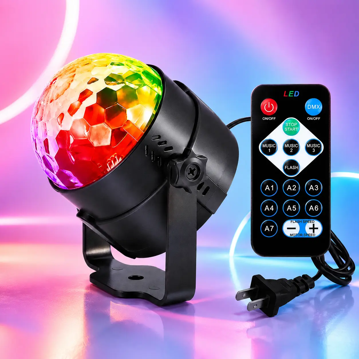 LED Disco Ball Stage Light with Remote, RGB Sound Activated DJ Light for Dorm Room, Party Room, Bar, Club and Birthday Events，Halloween Party