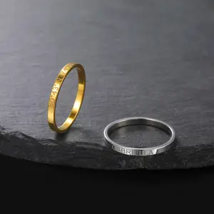 Lemegeton Personalized Name Ring 2mm Stainless Steel Unisex Engraved Couples Gifts Gold & Silver Options Stackable Customized Jewelry