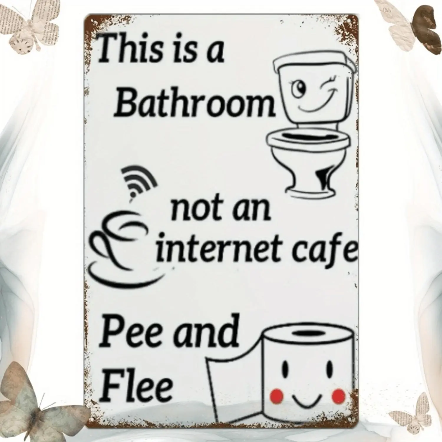 1pc 2D Flat Rigid PVC Bathroom Humor Metal Sign - "This Is a Bathroom Not an Internet Cafe" Rustic Farmhouse House Decor Wall Decor, Vintage Iron Art with Pre-Drilled Holes, Home Office Gift