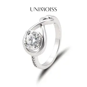 UniMoiss Moissanite 1ct Eternal Embrace Entwined Ring Silver-Plated Wedding Engagement Anniversary Valentine's Day Romantic Gift Daily Wear