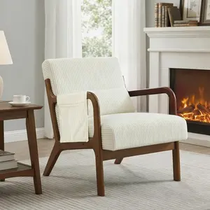 Single Sofa Chair with Lumbar Pillow, Leisure Armchair for Small Living Room, Mid Century Modern Upholstered Accent Chair, Compact Reading Chair with Solid Wood Frame 1Pack