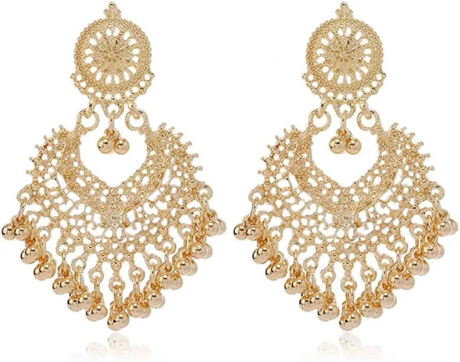 Boho Ball Tassel Statement Dangle Earrings for Women Girls  Flower Heart Shaped Beaded Chandelier Drop Dangling Earring Indian Bollywood  Gifts for Jhumka Festival Holiday Christmas