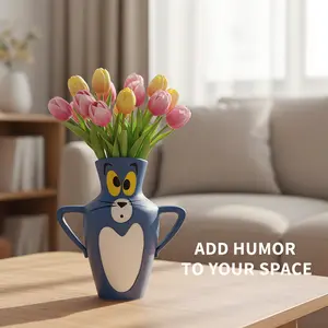 3D Printed Hand-Painted Viral Meme Cat Shaped Vase, Decorative Funny Cartoon Flower Container, Unique Home Ornament for Desk & Shelf, Ideal Gift for Home Decor Lovers