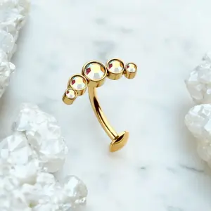 Curved Top Crystal Belly Ring, Threadless Top Push In Belly Button Ring Piercing Jewelry , Body Piercing Jewelry