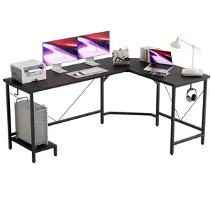 66.93 Inch L Shaped Desk for Home Office, Computer Desk, Corner Desk for Workstations, Gaming Table with Computer Tower Shelf and Hooks,Black