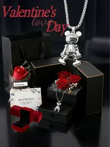 A set of black holiday gift boxes, Anniversary Box, Couples Gift with magnetic double doors, including well-preserved rose box, proposal ring box, necklace jewelry box for him - romantic gifts for Valentine's Day, New Year's Day, birthdays