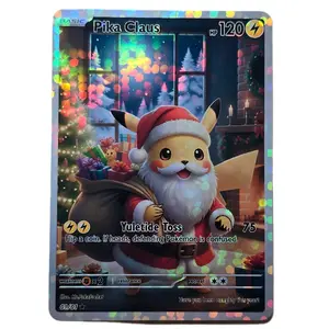 Pika Claus Yuletide Cheer Display Art Card Bubble Holo Finish Standard Size and Back Pokemon Pikachu Merry Christmas Naughty Nice