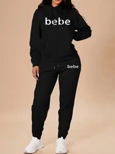 Women's Long Sleeve Hoodie Set, Christmas Cartoon Print Sweatshirt Tops & Pants, Casual Fitted for Fall & Winter