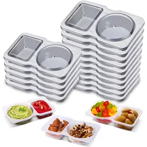 15 Sets Snack Containers, Reusable Double Compartment Condiment With Lids 2 Portion Snack Containers Sauces Dip, Disposable Box to Grab and Go with Prep For Adults, On The Go For Kids