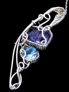 Genuine 13 Carat Russian Color Change Alexandrite Corundum Blue Spinel Elven Elvish Victorian Fantasy Wire Wrapped Pendant Necklace Amulet