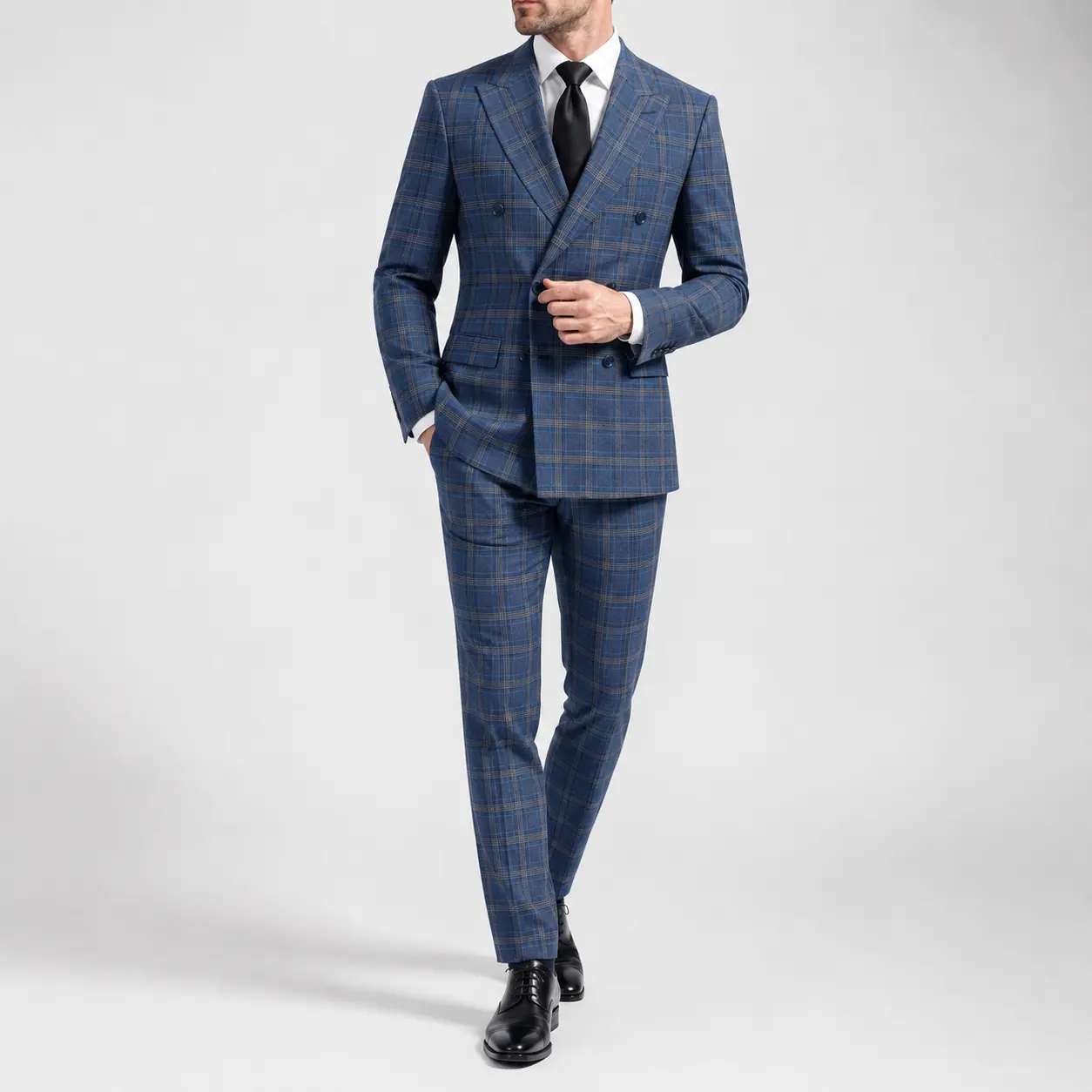 Gianco Ferro Men's Plaid 2-Piece Suit – Smart Fit Double-Breasted Blazer and Dress Pants Set, Stretch Fabric Formal Suit for Weddings, Business and Parties