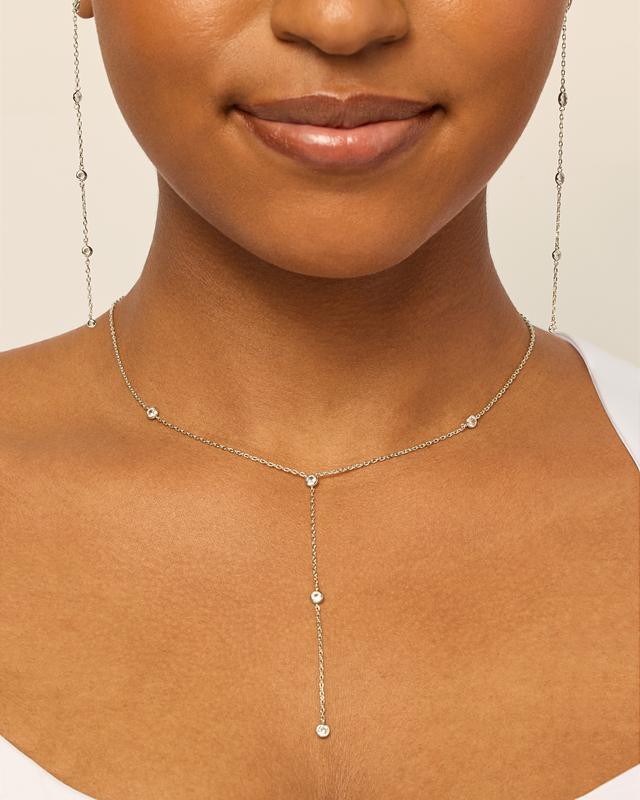 PAVOI 14K Gold Plated Women's Lariat Cubic Zirconia Station Necklace for Women