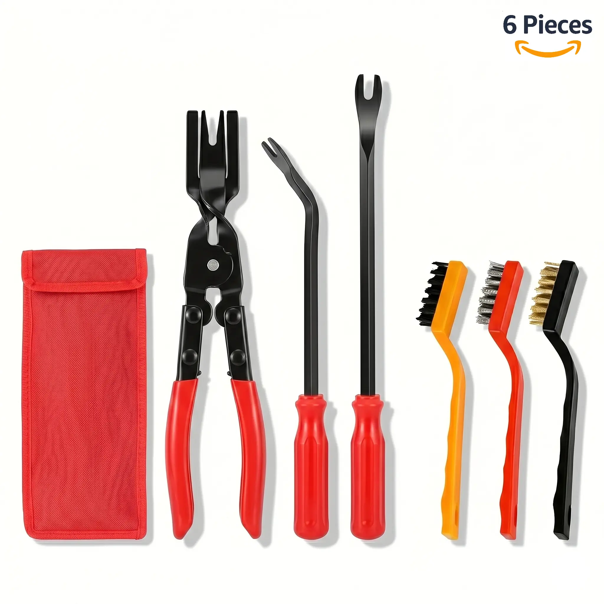 6 Pcs Auto Tool Set Including 3 Pcs Clip Pliers Set Fastener Remover & 3 Pcs  Wire Cleaning Brushes,  Trim Rivet Removal Pry Tool Repair Kit with Storage Bag for Automotive Door Panel fathersdaygift Heavy Duty Hydraulic Ramps Wheels