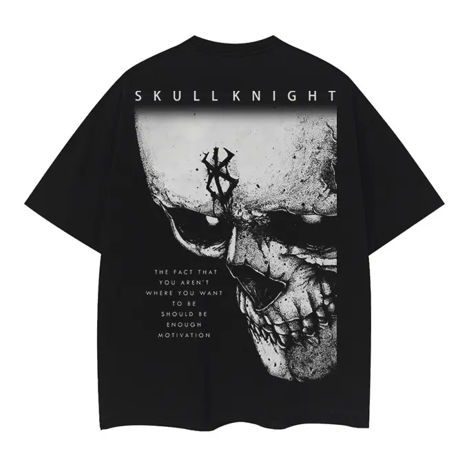 Skeleton Knight Anime Graphic T-Shirt, Men's Vintage Oversized Tee in Heavyweight 100% Cotton, Shortsleeve Round Neck for Casual Street Fashion, Good Graphic Tees