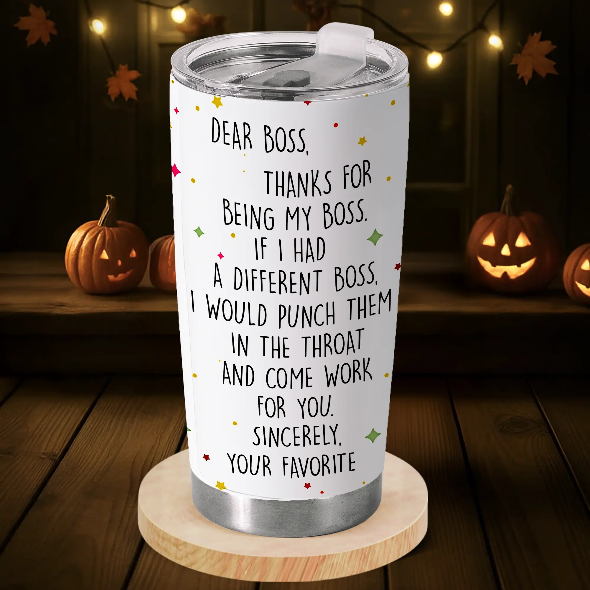 Gift - Dear Boss Funny 20 Oz Stainless Steel Tumbler - Sarcastic Appreciation Gift From Favorite Employee, Hilarious Office Drinkware For Bosses, Boss’s Day Cup,Coworker Leaving Present, Office Christmas Exchange
