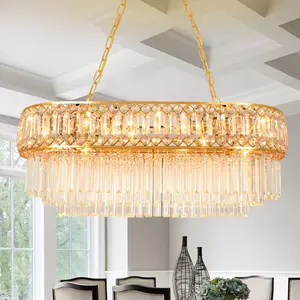 Modern Gold Crystal Chandeliers for Dining Room, Elegant Linear Lighting for Kitchen Island,Living Room, L31.5" X W11.8" X H12.6" home decor light