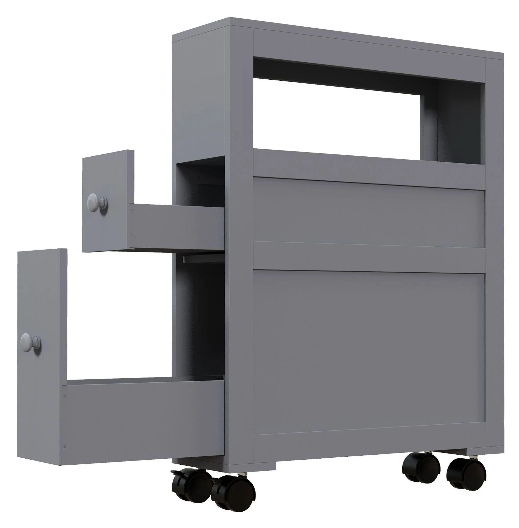 Bathroom Storage Tower, Narrow Rolling Cart with Drawers, Space Saving Organizer, Freestanding Slide Out Cabinet, Gray