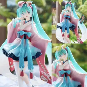 Hatsune Miku Kimono Figure Anime Collectible, Secondary Girl Doll Statue, Birthday Gift Model, Shelf Decor, Role-Playing Toy